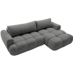 Divano letto con angolo a destra 4 posti 270x173cm con contenitore tessuto bouclé grigio scuro Litos