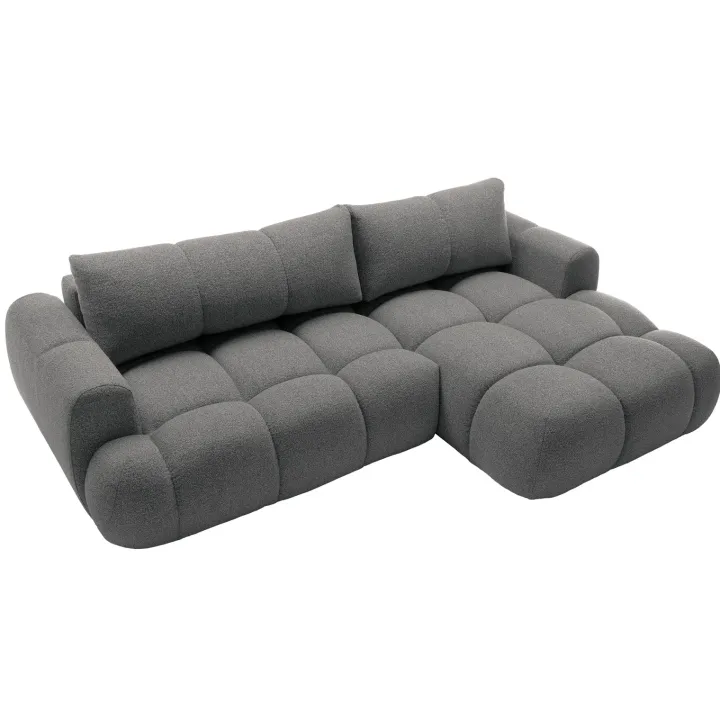 Divano letto con angolo a destra 4 posti 270x173cm con contenitore tessuto bouclé grigio scuro Litos