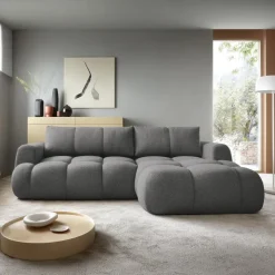 Divano letto con angolo a destra 4 posti 270x173cm con contenitore tessuto bouclé grigio scuro Litos