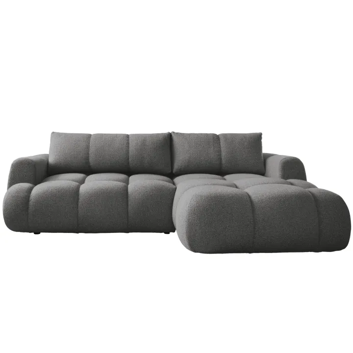 Divano letto con angolo a destra 4 posti 270x173cm con contenitore tessuto bouclé grigio scuro Litos