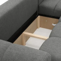 Divano letto con angolo a destra 4 posti 270x173cm con contenitore tessuto bouclé grigio scuro Litos