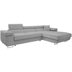 Divano letto con angolo a destra 4 posti 280x170cm box contenitore a coste grigio Elvio