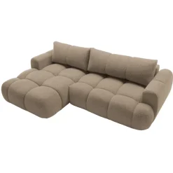 Divano letto con angolo a sinistra 4 posti 270x173cm con contenitore tessuto bouclé marrone chiaro Litos
