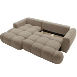Divano letto con angolo a sinistra 4 posti 270x173cm con contenitore tessuto bouclé marrone chiaro Litos
