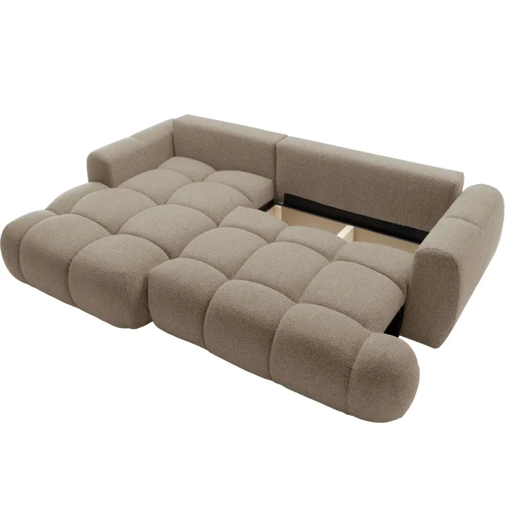 Divano letto con angolo a sinistra 4 posti 270x173cm con contenitore tessuto bouclé marrone chiaro Litos