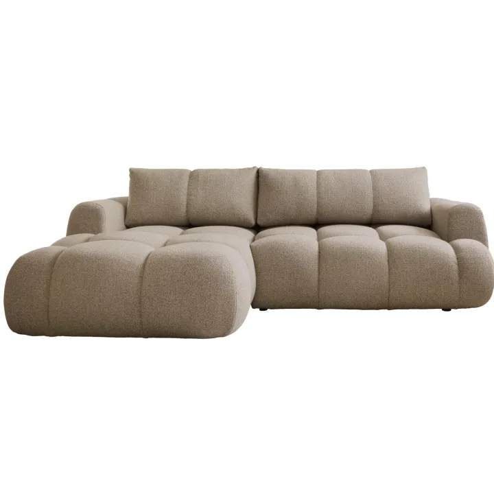 Divano letto con angolo a sinistra 4 posti 270x173cm con contenitore tessuto bouclé marrone chiaro Litos