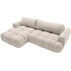 Divano letto con angolo a sinistra 4 posti 270x173cm con contenitore tessuto bouclé bianco crema Litos