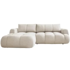 Divano letto con angolo a sinistra 4 posti 270x173cm con contenitore tessuto bouclé bianco crema Litos