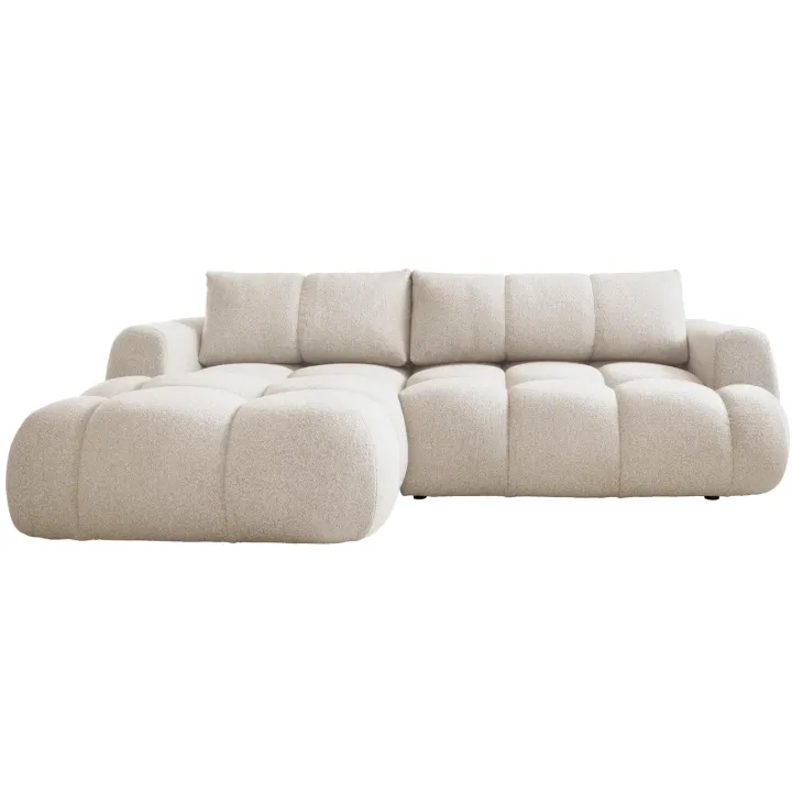 Divano letto con angolo a sinistra 4 posti 270x173cm con contenitore tessuto bouclé bianco crema Litos