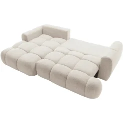 Divano letto con angolo a sinistra 4 posti 270x173cm con contenitore tessuto bouclé bianco crema Litos