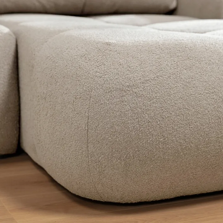 Divano letto con angolo a sinistra 4 posti 270x173cm con contenitore tessuto bouclé bianco crema Litos