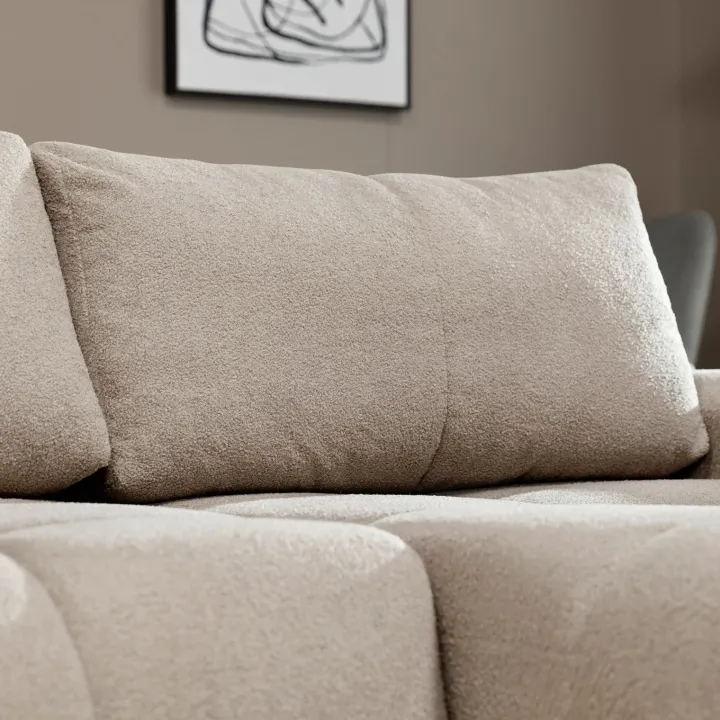Divano letto con angolo a sinistra 4 posti 270x173cm con contenitore tessuto bouclé bianco crema Litos