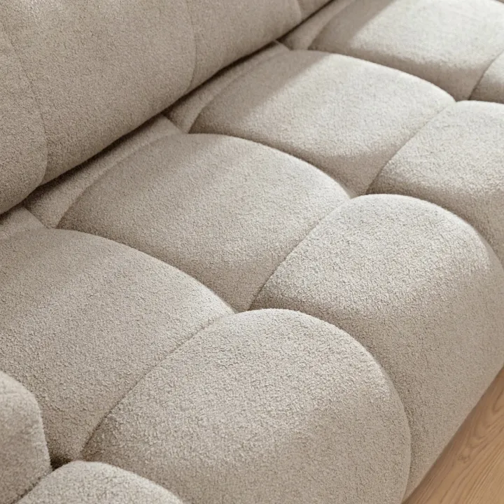 Divano letto con angolo a sinistra 4 posti 270x173cm con contenitore tessuto bouclé bianco crema Litos