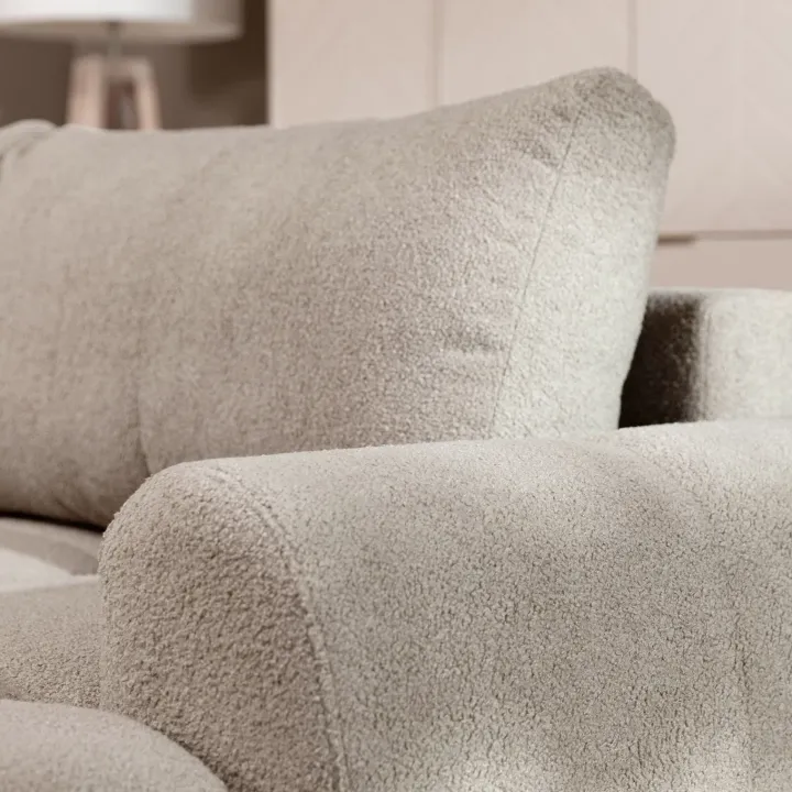 Divano letto con angolo a sinistra 4 posti 270x173cm con contenitore tessuto bouclé bianco crema Litos