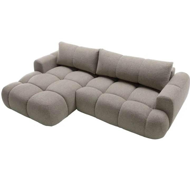 Divano letto con angolo a sinistra 4 posti 270x173cm con contenitore tessuto bouclé grigio tortora Litos