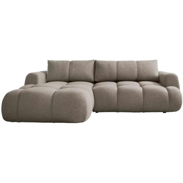 Divano letto con angolo a sinistra 4 posti 270x173cm con contenitore tessuto bouclé grigio tortora Litos