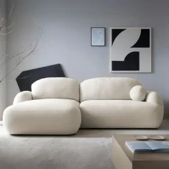Divano letto con angolo a sinistra 4 posti 275x175cm con contenitore imbottito beige Aurum