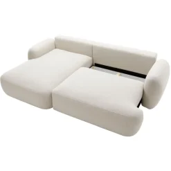 Divano letto con angolo a sinistra 4 posti 275x175cm con contenitore imbottito beige Aurum