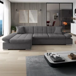 Divano letto con angolo a sinistra 4 posti 278x161cm contenitore grigio Zenia