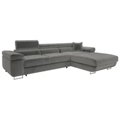 Divano letto con angolo a sinistra 4 posti 280x170cm box contenitore velluto grigio Elvio