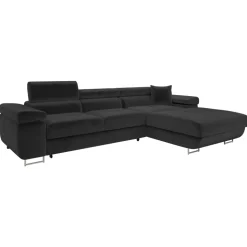 Divano letto con angolo a sinistra 4 posti 280x170cm box contenitore velluto nero Elvio