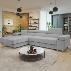 Divano letto con angolo a sinistra 4 posti 280x170cm box contenitore a coste grigio Elvio