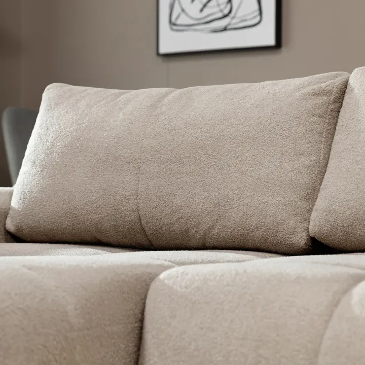 Divano letto con angolo a sinistra 4 posti 270x173cm con contenitore tessuto bouclé beige Litos