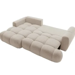 Divano letto con angolo a sinistra 4 posti 270x173cm con contenitore tessuto bouclé beige Litos