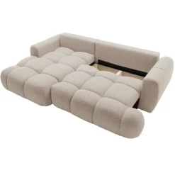 Divano letto con angolo a sinistra 4 posti 270x173cm con contenitore tessuto bouclé beige Litos