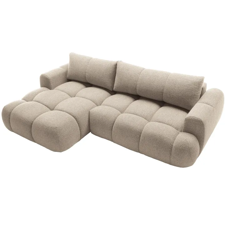 Divano letto con angolo a sinistra 4 posti 270x173cm con contenitore tessuto bouclé beige Litos