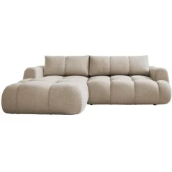 Divano letto con angolo a sinistra 4 posti 270x173cm con contenitore tessuto bouclé beige Litos
