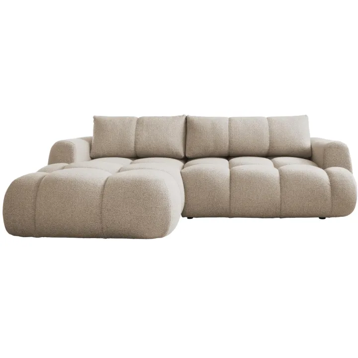 Divano letto con angolo a sinistra 4 posti 270x173cm con contenitore tessuto bouclé beige Litos