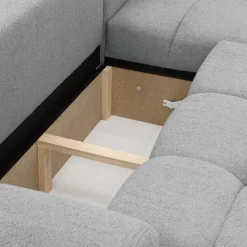 Divano letto con angolo a sinistra 4 posti 270x173cm con contenitore tessuto bouclé grigio chiaro Litos