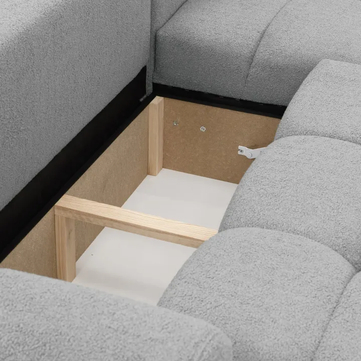Divano letto con angolo a sinistra 4 posti 270x173cm con contenitore tessuto bouclé grigio chiaro Litos