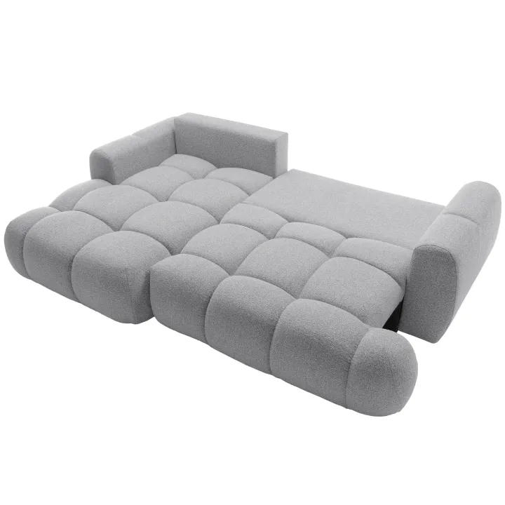 Divano letto con angolo a sinistra 4 posti 270x173cm con contenitore tessuto bouclé grigio chiaro Litos