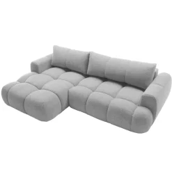 Divano letto con angolo a sinistra 4 posti 270x173cm con contenitore tessuto bouclé grigio chiaro Litos