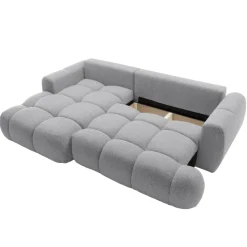 Divano letto con angolo a sinistra 4 posti 270x173cm con contenitore tessuto bouclé grigio chiaro Litos