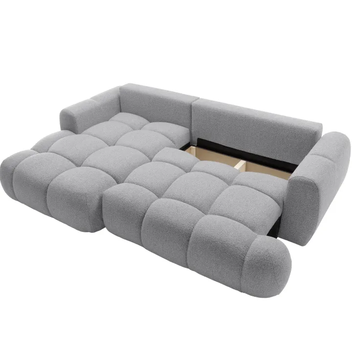 Divano letto con angolo a sinistra 4 posti 270x173cm con contenitore tessuto bouclé grigio chiaro Litos