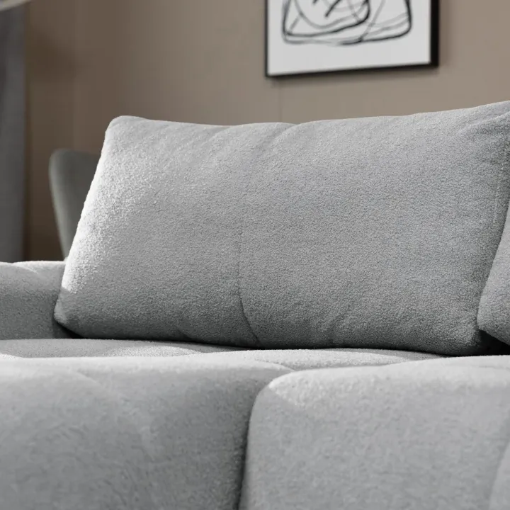 Divano letto con angolo a sinistra 4 posti 270x173cm con contenitore tessuto bouclé grigio chiaro Litos