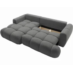 Divano letto con angolo a sinistra 4 posti 270x173cm con contenitore tessuto bouclé grigio scuro Litos