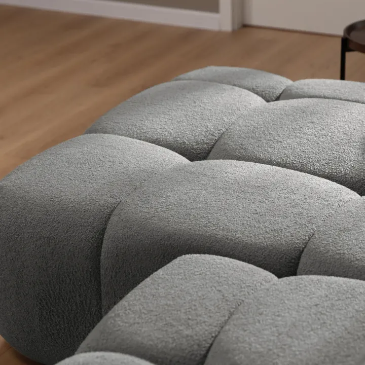 Divano letto con angolo a sinistra 4 posti 270x173cm con contenitore tessuto bouclé grigio scuro Litos