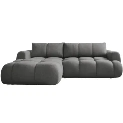 Divano letto con angolo a sinistra 4 posti 270x173cm con contenitore tessuto bouclé grigio scuro Litos