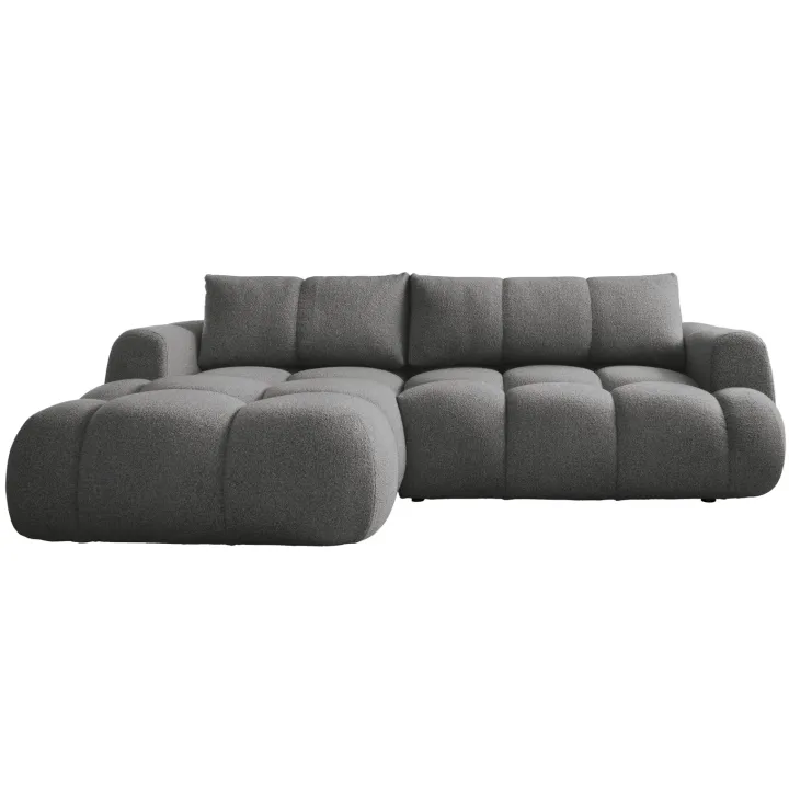 Divano letto con angolo a sinistra 4 posti 270x173cm con contenitore tessuto bouclé grigio scuro Litos