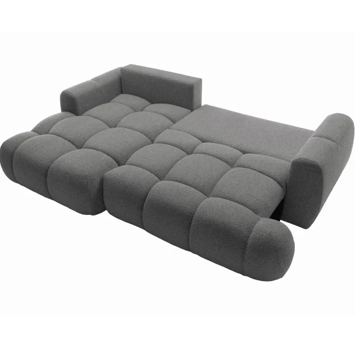 Divano letto con angolo a sinistra 4 posti 270x173cm con contenitore tessuto bouclé grigio scuro Litos