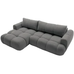Divano letto con angolo a sinistra 4 posti 270x173cm con contenitore tessuto bouclé grigio scuro Litos