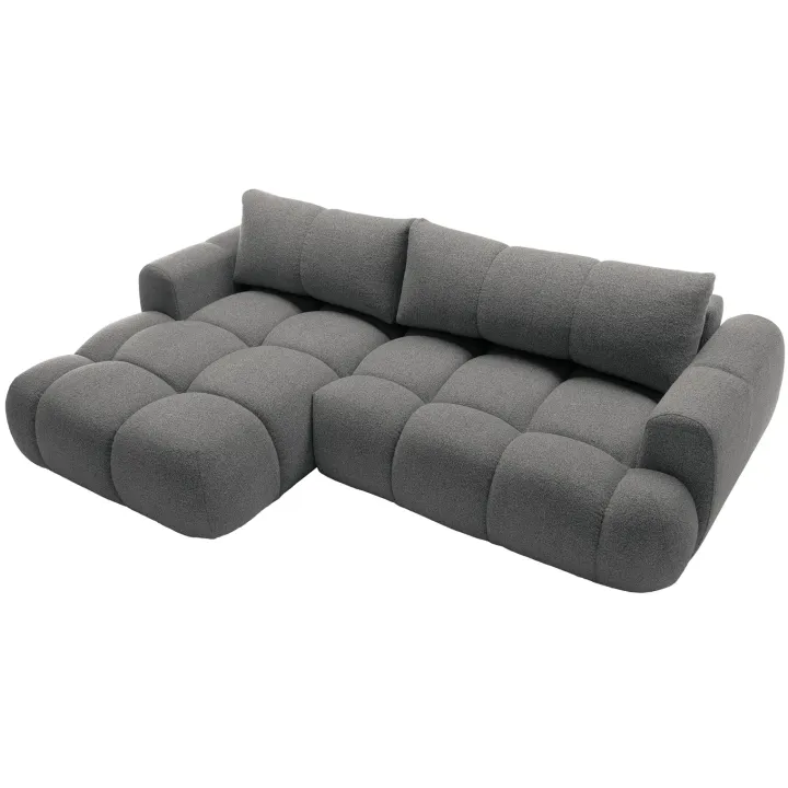 Divano letto con angolo a sinistra 4 posti 270x173cm con contenitore tessuto bouclé grigio scuro Litos