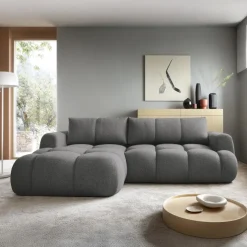 Divano letto con angolo a sinistra 4 posti 270x173cm con contenitore tessuto bouclé grigio scuro Litos