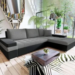 Divano letto matrimoniale angolare reversibile 3 posti 274cm grigio nero Apollina