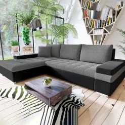 Divano letto matrimoniale angolare reversibile 3 posti 274cm grigio nero Apollina