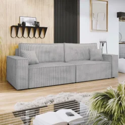 Divano letto matrimoniale 3 posti 245x90cm velluto a coste grigio Ploffy